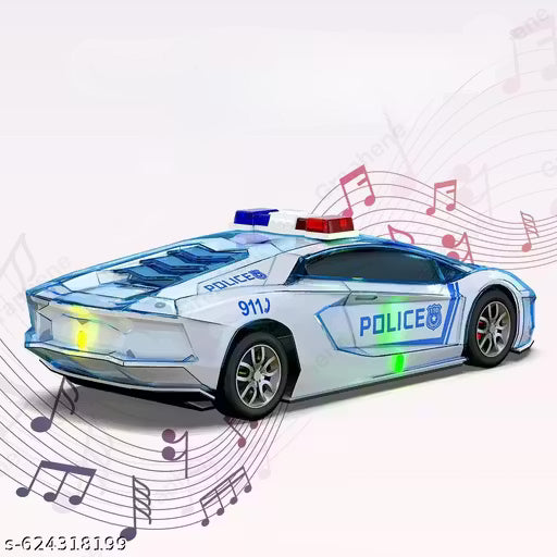 Police Car with Lights and Sound | Pull Back Vehicles | Friction Power Toy | Trucks for 3+ Years Old Kids Boys Girls | Multicolor | (Police Car)