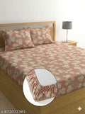 Super Soft Glace Cotton All Round Elastic Fitted Double Bed Bedsheet with 2 Pillow Covers-72x78x8 Inches-fiteed_Double