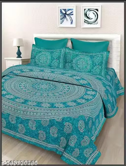 Jaipuri Pure Cotton Double Queen Bedsheet With 2 Pillow Cover