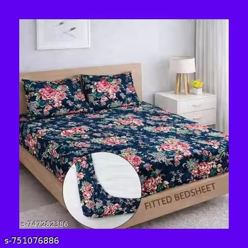 Cotton Elastic All Around Fitted King Size Double Bed Bedsheet with 2 Pillow Covers | Floral Printed Bedsheet Combo