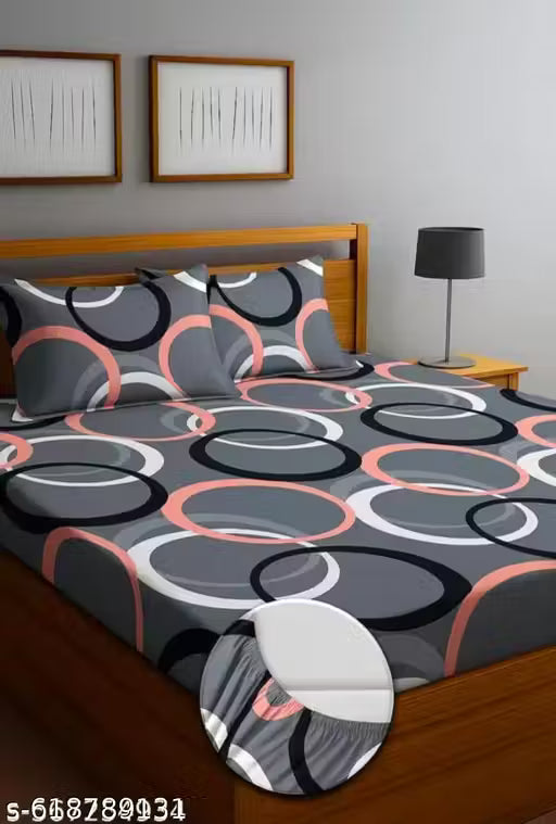 Wrinkle-Free Elastic Fitted Double Bed Bedsheet with 2 Pillow Covers