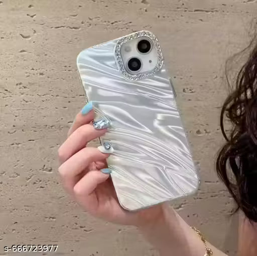 Glossy Marble Design Back Cover for iPhone 13 | Luxury Shiny Wave Pattern Case with Camera Protection | Slim Fit Stylish Mobile Cover (Silver)