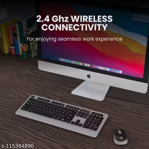 Portronics Key5 Combo Multimedia Wireless Keyboard & Mouse Set/Combo, 2.4 GHz Wireless, Noiseless Keys(Grey)
