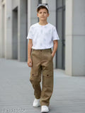 Cutiekins Boys Stylish Solid Regular-Fit Cargo Pant -Light Brown