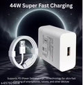 Vivo 44W Fast Charger Adapter, High-speed Mobile Charging, Safe and Reliable with USB to Type C Cable (White)