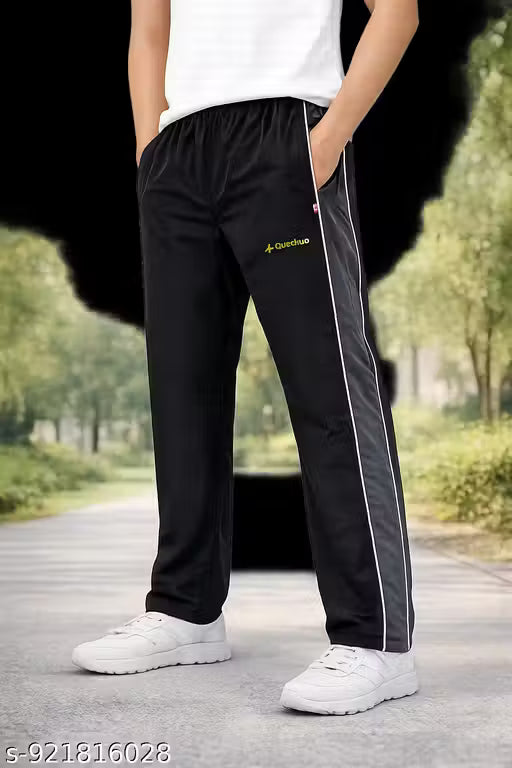 Men’s Premium Black Activewear Track Pants with Contrast Side Panels