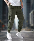 Men's Olive green Cotton Cargo Pants with Multi Pockets | Relaxed Fit Casual Trousers for Daily, College & Outdoor Use