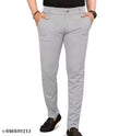Men Light Grey Casual Trouser | Lycra Stretchable Regular Fit Solid Pants | Office & Daily Wear