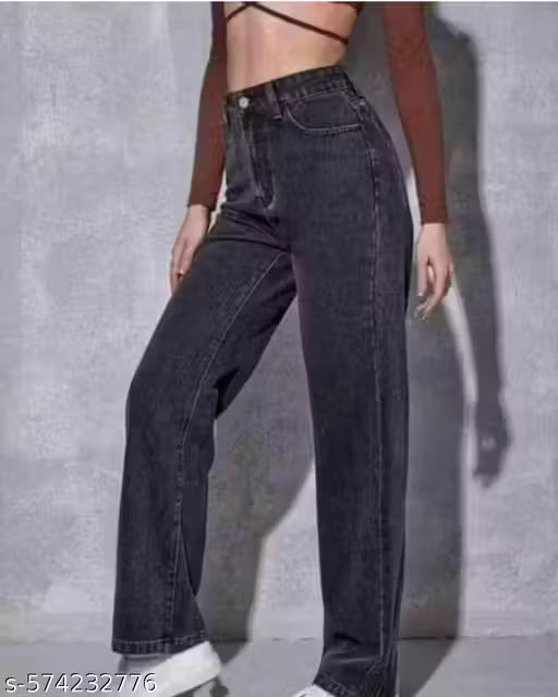 Denim wide leg straightened fit jeans for women and girls