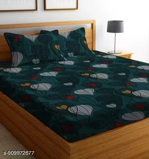 Super Soft Glace Cotton All Round Elastic Fitted Double Bed Bedsheet with 2 Pillow Covers-72x78x8 Inches-fiteed_Double