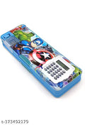 Stylish Pencil Box for Kids Dual Section Pencil Box with Calculator & Dual Sharpener for Kids Cartoon Printed Pencil Case for Kids