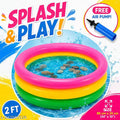 Inflatable 3 Ring Kiddie Pool with Free Air Pump | 34 Inch Round Splash Tub for Toddlers |