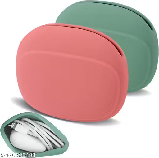 2 Pack Silicone Headphone Organizer Bag Data Cable Storage Case Portable Wired Headphone Earphone Organizer Mini Key Box (Rendom color)