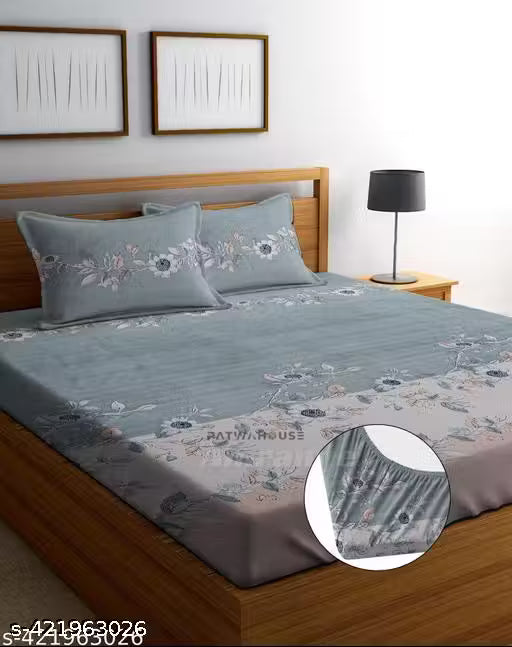 PATWAHOUSE Premium Cotton Elastic Fitted 72'' x 78''inch Bedsheets with 2 Pillow Covers | Double Bed with All Around Elastic 210 TC Super Soft | Size - 72 King Size x 78+10 inches