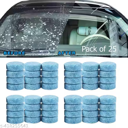 AUTOFRILL Car Windshield Glass Cleaner Tablet Window Cleaner Safe Compact Effervescent Tablets Detergent Fine Concentrated Solid Tablet Concentrate Vehicle Glass Cleaner (Pack of 25)