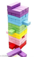 qpk Multi Wooden Building Blocks Puzzle 54 Pcs Challenging 4pcs Dice Wooden Stacking Game Maths,Tumbling Tower 54 Pcs with 4 Dices Game for Adults and Kids (Colour Jenga)
