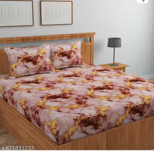 Super Soft Glace Cotton All Round Elastic Fitted Double Bed Bedsheet with 2 Pillow Covers-72x78x8 Inches-fiteed_Double