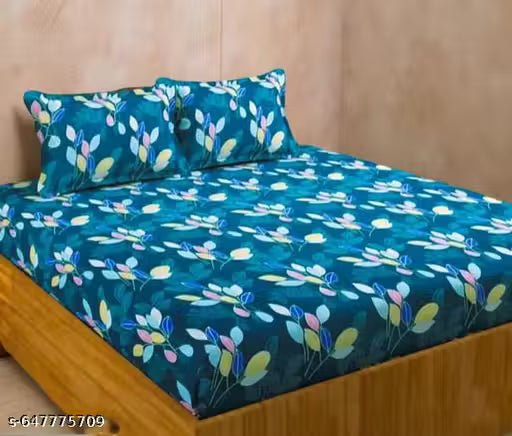 Premium Quality Elastic Fitted Glace Cotton Double bedsheet with two matching pillow covers