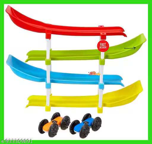Racer Ramp Car Track Toy for Toddlers – 4 Level Zig Zag Sliding Glider with 4 Mini Racing Cars – Educational Montessori Vehicle Playset for 1 2 3 Year Old Boys & Girls