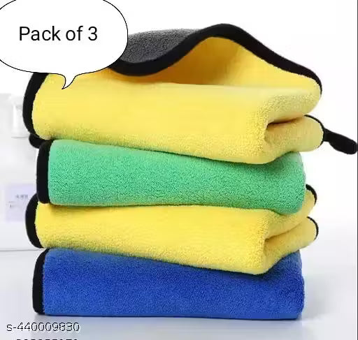 Nizaram 3 pack towels dubel sed Microfiber Car Cleaning Cloth Towel Cloth for Car, Bike, laptop, mobile and steel 600 gsm