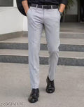 Men Grey Formal Trousers Polyester Fabric Slim Fit Stylish Office Wear Pants