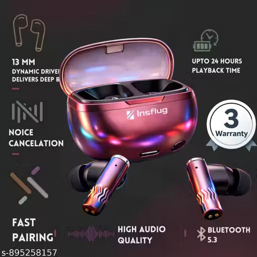 Insflug Wireless Bluetooth Earbuds with Stereo Sound Output, Noise Isolation Microphone, Smart Touch Controls, Charging Case