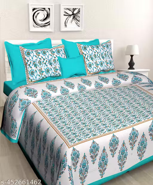 RAJASTHANI 100% JAIPURI COTTON DOUBLE BEDSHEET WITH 2 PILLOW COVERS