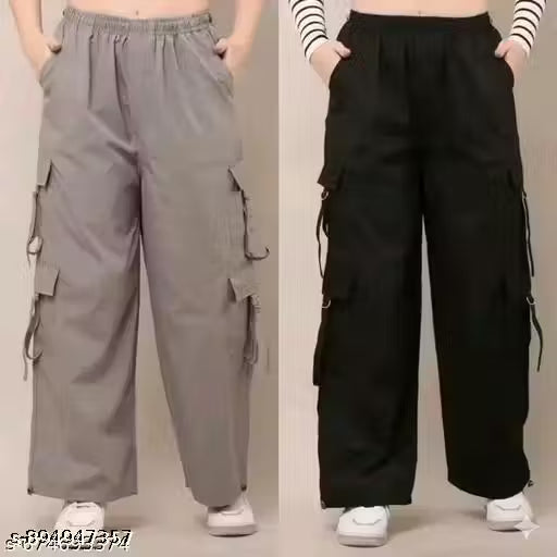 High-Waisted Polyester Pants for Women – Comfortable, Breathable & Easy Care(combo set of 2 pis)
