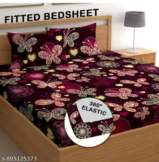 KOYANKA® Super Soft Glace Cotton All Round Elastic Fitted Double Bed Bedsheet with 2 Pillow Covers-72x78x8 Inches-fiteed_Double (1 pillow cover with single bedsheet)