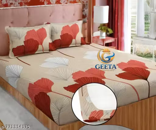 All Around Fitted Elastic Cotton Double Bedsheet With 2 Pillow Covers