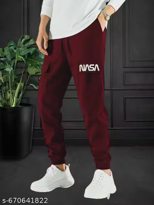 These are men'sNASA logo cargo track pants,Drawstring waistband, multiple utility pockets with flaps, cuffed ankles,