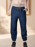 Indigo Blue Street Style Denim Trousers with Easy Pull On Waist Design for Travel and Everyday Style Modern Casual Denim Wear