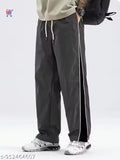 Men’s Baggy Track Pants Relaxed Fit Casual Trousers with Side Stripe Elastic Waist Drawstring Comfortable Streetwear Lower for Men Black