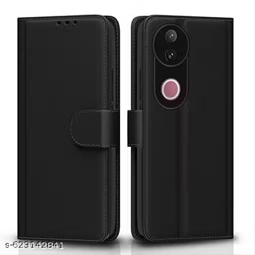 Vivo T4R 5G Flip Cover Leather Finish with Magnatic Closure | Inside TPU with Card Pockets | Wallet Stand | (Black)