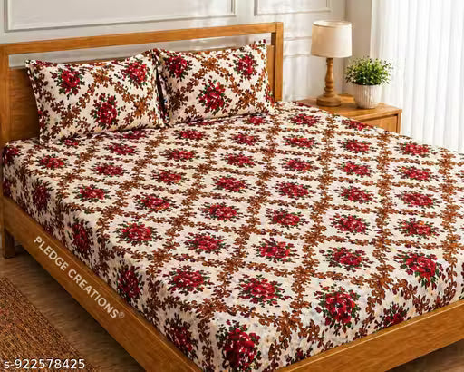 Glace-Cotton Bedsheet For Single/Double Bed With Pillow Covers
