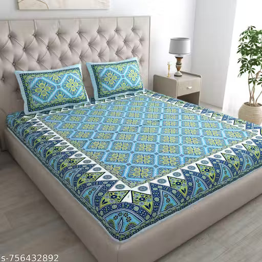 RAJASTHANI 100% JAIPURI COTTON DOUBLE BEDSHEET WITH 2 PILLOW COVER