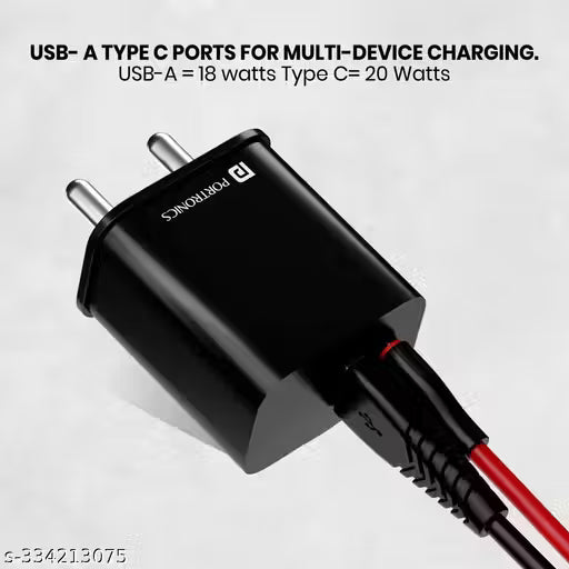 Portronics Adapto 20B 20W Fast Wall Charger Adapter, Type C Power Delivery & Mach USB Charger Fast Charging Compatible with iPhone,