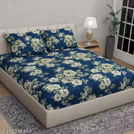 bedsheet/Elastic fitted bedsheet/Fitted bedsheet 320 Tc premium quality cotton bedsheet with 2 pillow covers.