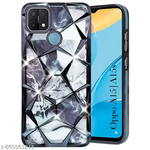 Back Cover Case Compatible with Oppo A15 | Oppo A15s (Dual Design Glitter Sparkle and Detachable Diamond Print Case | Soft and Flexible)