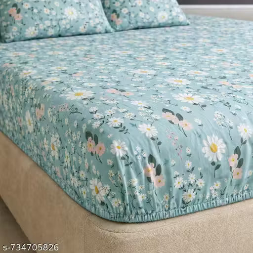 bedsheet/Elastic fitted bedsheet/Fitted bedsheet 320 Tc premium quality cotton bedsheet with 2 pillow covers.