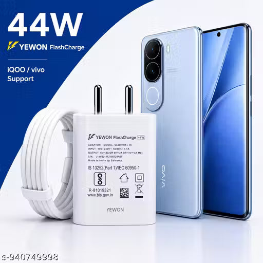 44W Vivo FlashCharge vivo charger Fast Charger with Type-C Cable | Super Fast Charging Adapter Compatible with Vivo & iQOO Smartphones | USB Type-C Mobile Charger with Flash Charge Support