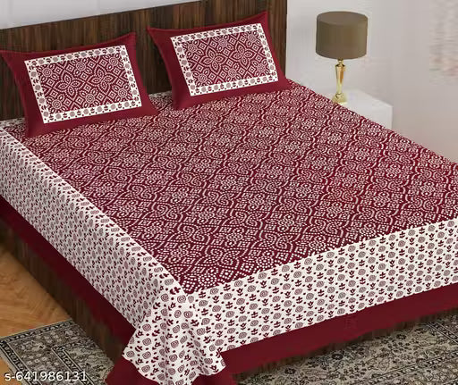 RAJASTHANI 100% JAIPURI COTTON DOUBLE BEDSHEET WITH 2 PILLOW COVER