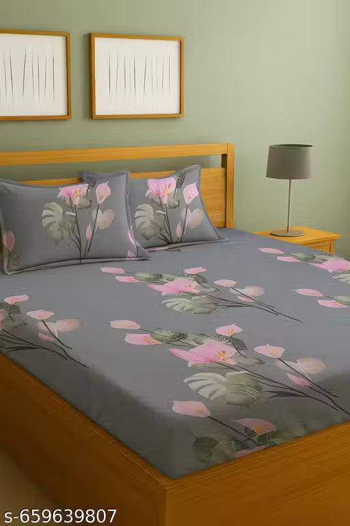 Glace-Cotton Bedsheet For Single/Double Bed With Pillow Cover