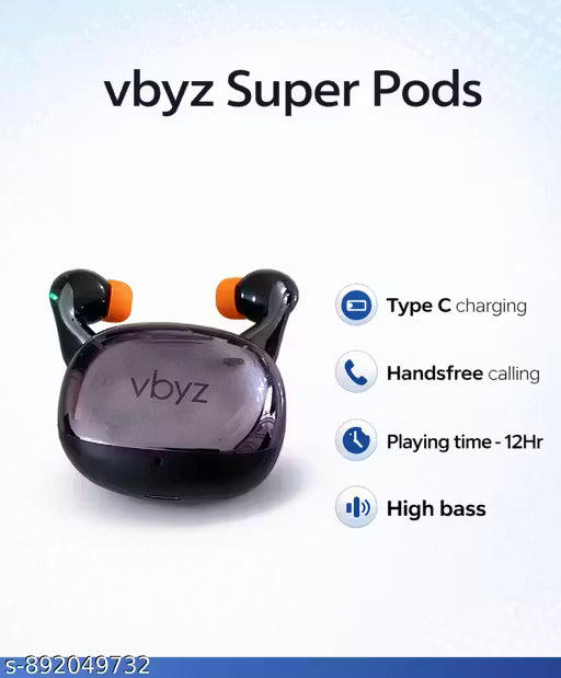 vbyz Super Pods ,180 Hr Battery, TWS 5.4, Bluetooth Ear Buds, Dual Color (B/O)