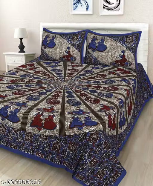 Rajasthani Jaipuri printed cotton, pure cotton, 144 thread count Double Bedsheet with 2pillow covers