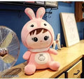 Stuffed character doll with bunny cap for kids green color