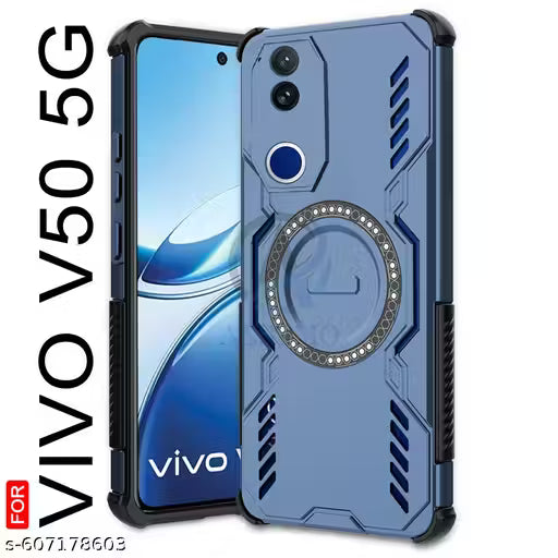 AESTMO Back Case Cover for Vivo V50 5G | Magnetic Case with Built-in Metal Ring | Supports MagSafe Charger, Wallet & Car Mount | ShockProof Hybrid (PC + TPU, Blue)
