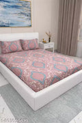 DOUBLE BED COTTON FEEL GLACE COTTON ALL AROUND ELASTIC FITTED BEDSHEET WITH 2 PILLOW COVERS