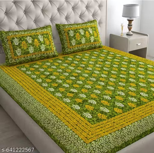 Rajasthani 100% Jaipuri cotton King size Double bedsheet with 2 pillow cover