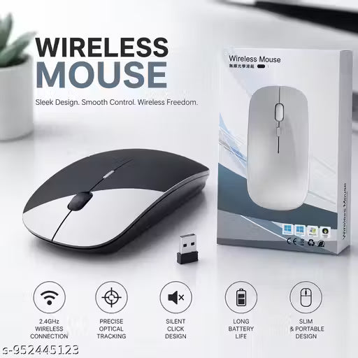 Wireless Mouse, 2.4Ghz with USB Nano Receiver, 1200 DPI Optical Tracking Mice for PC Desktop Laptop Notebook etc (Black) Ambidextrous Optical Mouse (2.4GHz Wireless, Black)